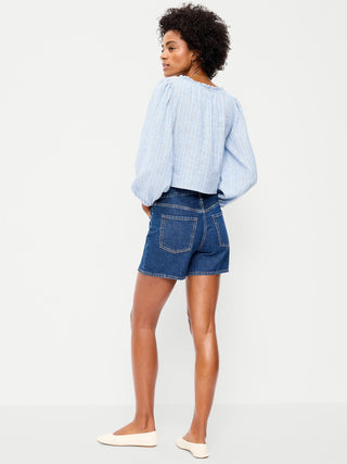 Short Denim Holgado Talle Alto con Bolsillos