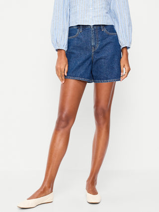 Short Denim Holgado Talle Alto con Bolsillos