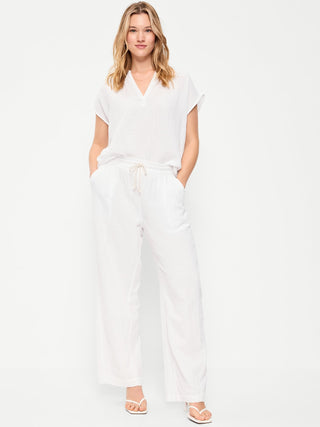 High Waist Crinkled Effect Pants with Pockets