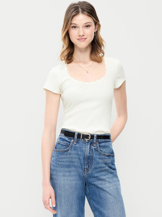 Ribbed Heart Neck T-shirt
