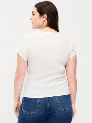 Ribbed Heart Neck T-shirt