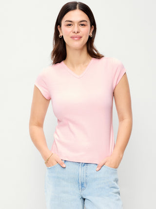 Camiseta Ajustada Cuello V de Algodón