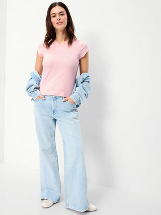Camiseta Ajustada Cuello V de Algodón