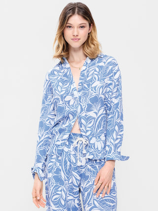 Camisa Oversized Manga Larga Estampado Floral