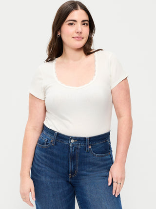 Ribbed Heart Neck T-shirt