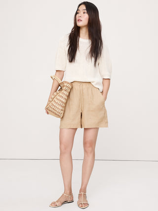 Short Talle Alto con Cintura Elástica de Lino