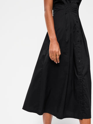 Vestido camisero midi con cintura fruncida.