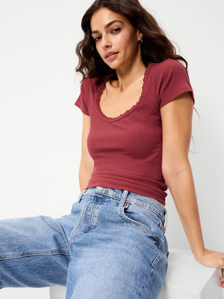 Ribbed Heart Neck T-shirt