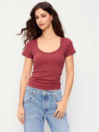 Ribbed Heart Neck T-shirt