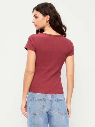 Ribbed Heart Neck T-shirt
