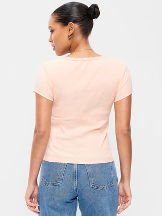 Ribbed Heart Neck T-shirt