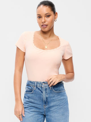 Ribbed Heart Neck T-shirt