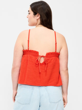 Camiseta sin Mangas con Gasa Arrugada