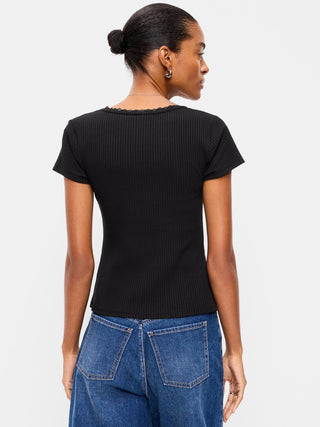 Ribbed Heart Neck T-shirt