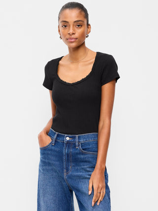 Ribbed Heart Neck T-shirt