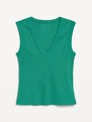 Camiseta sin mangas corta ajustada con cuello en V.
