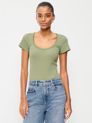 Ribbed Heart Neck T-shirt