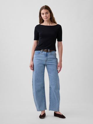 Modern Ribbed Boatneck Top.
