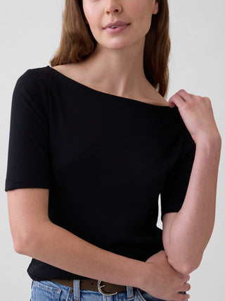 Modern Ribbed Boatneck Top.