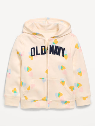 Sudadera con capucha y cremallera con logo estampado para niñas pequeñas.