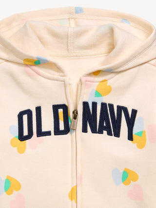 Sudadera con capucha y cremallera con logo estampado para niñas pequeñas.