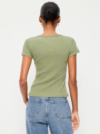 Ribbed Heart Neck T-shirt