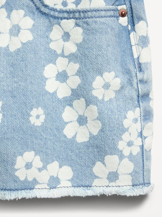 Shorts vaqueros con dobladillo deshilachado y estampado de cintura alta para niñas.