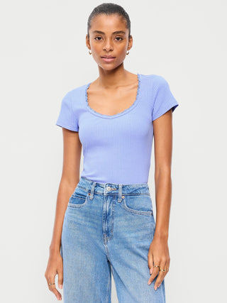 Ribbed Heart Neck T-shirt