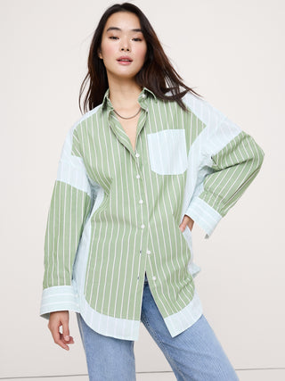 Camisa Oversize Manga Larga Estampado Patchwork