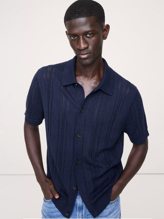 Camisa Manga Corta Semitransparente de Lino