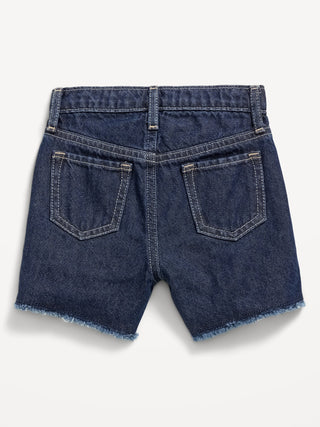 Shorts vaqueros con dobladillo deshilachado bordados para niñas pequeñas.