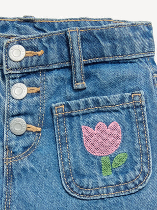 Shorts vaqueros marineros bordados de cintura alta para niñas pequeñas.