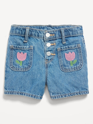 Shorts vaqueros marineros bordados de cintura alta para niñas pequeñas.