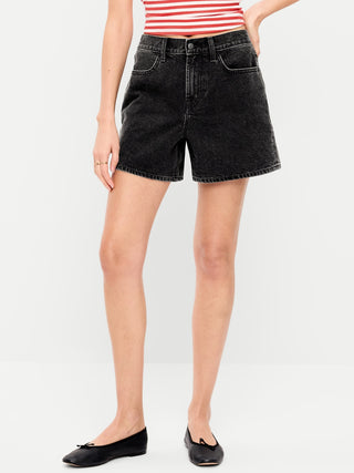 Short Denim Holgado Talle Alto con Bolsillos