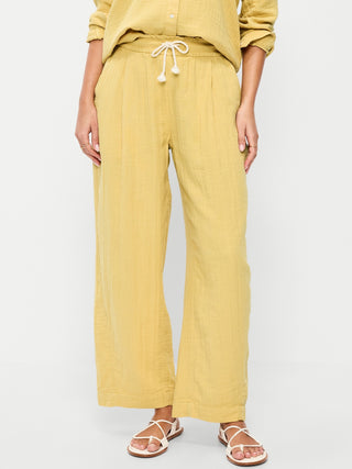High Waist Crinkled Effect Pants with Pockets