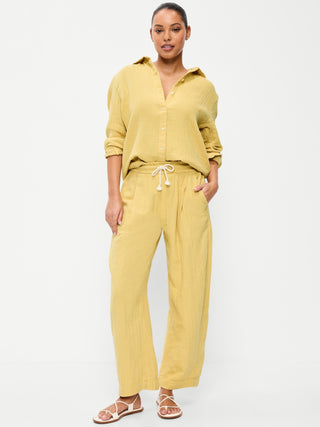 High Waist Crinkled Effect Pants with Pockets