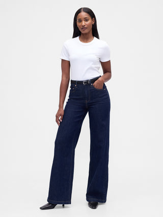 Jeans Curvy de tiro alto, Stride, de pierna ancha.