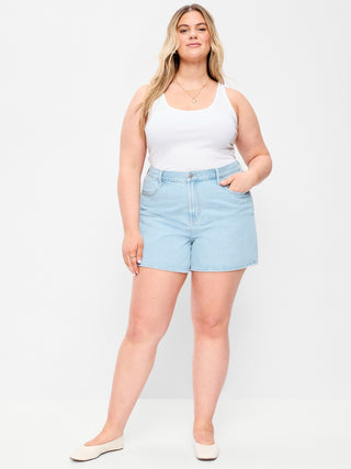Short Denim Holgado Talle Alto con Bolsillos