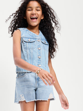 High-Waisted Ripped Frayed-Hem Jean Shorts for Girls.