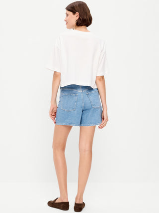 Short Denim Holgado Talle Alto con Bolsillos