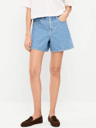 Short Denim Holgado Talle Alto con Bolsillos