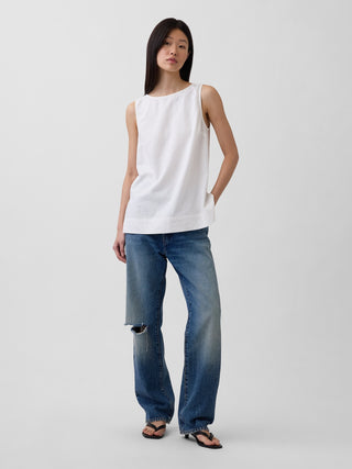 Camiseta sin mangas en mezcla de lino.
