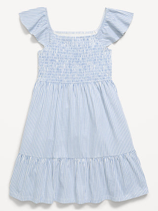 Vestido estampado con vuelo y corte fruncido para niñas.
