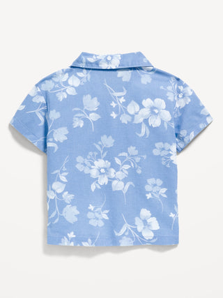 Short Sleeve Blue Floral Collection Print Shirt, Baby