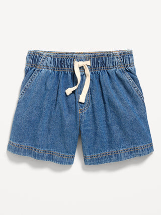 Shorts vaqueros sin cordones de cintura alta para niñas.