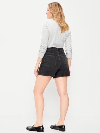 Short Denim Holgado Talle Alto con Bolsillos