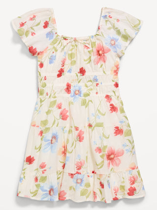 Vestido escalonado de gasa arrugada entallado y con vuelo para niñas.