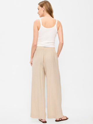 Pantalones anchos en mezcla de lino con talle alto.