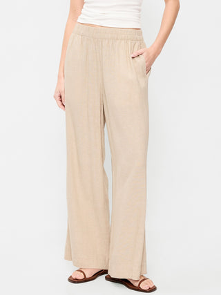Pantalones anchos en mezcla de lino con talle alto.