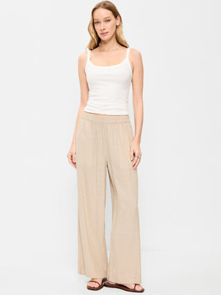 Pantalones anchos en mezcla de lino con talle alto.